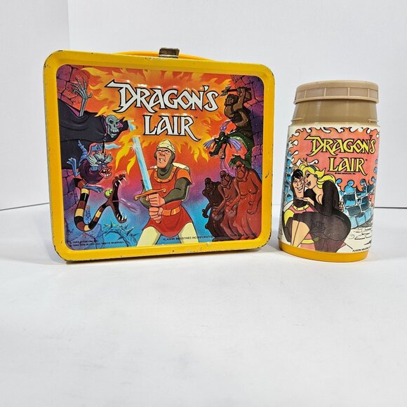 Dragons Lair Arcade Game Vintage Metal Lunchbox & Thermos Set 1983 Aladdin - Picture 13 of 13